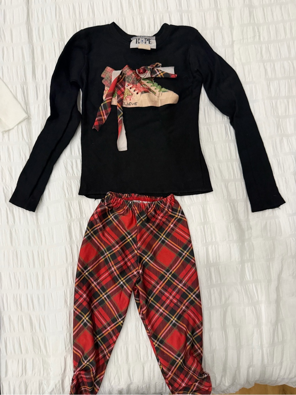 Hope's Black Top with Red Plaid Kids Pajama Set